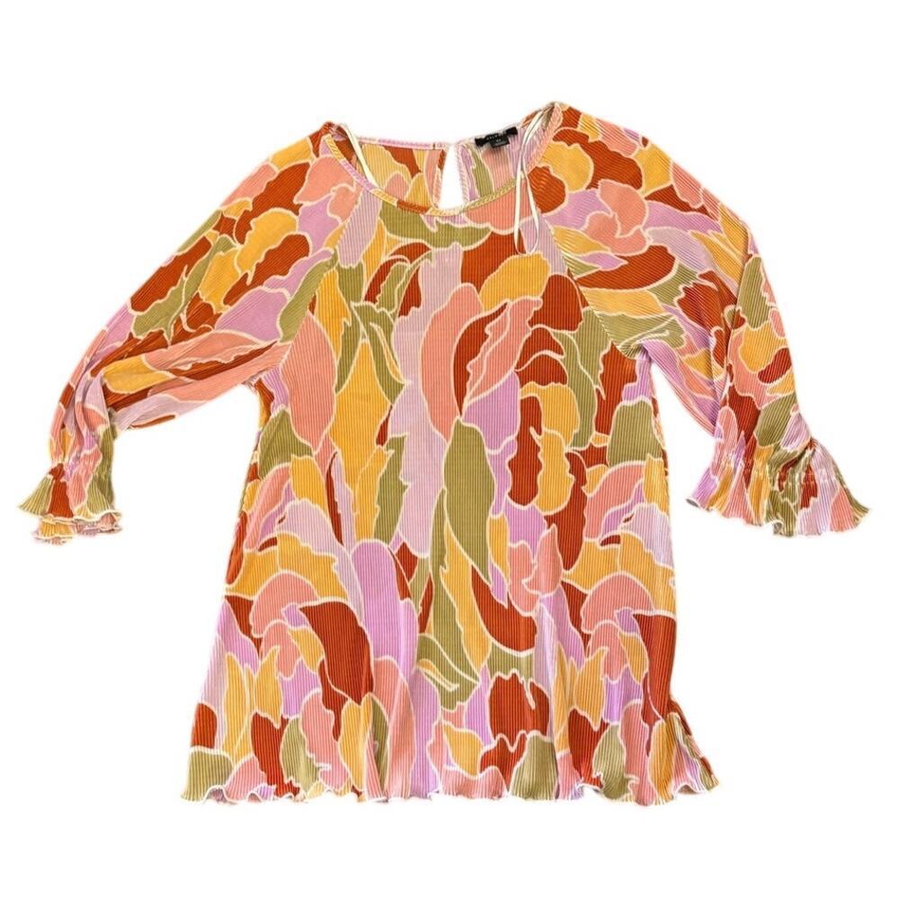 Halogen Pleated Floral Blouse 2X Retro Spring Top Y2K